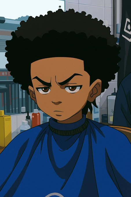 The image features a cartoon boy with an Afro hairstyle, wearing a blue shirt or cape. He appears to be looking off into the distance, possibly contemplating his next move. The caption of the image reads "GM CT Waking up and choosing growth". This suggests that the boy might be in a state of transition or contemplation as he wakes up from sleep.