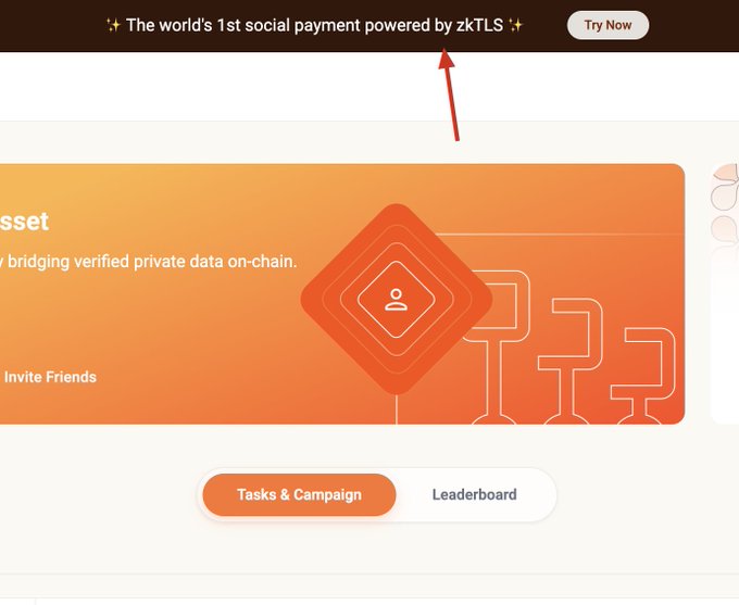 A screenshot of the Primus Pay website header showing "The world's 1st social payment powered by zkTLS" with a "Try Now" button, which the post references as the entry point users should access to begin transferring money via the Primus social payment platform.
