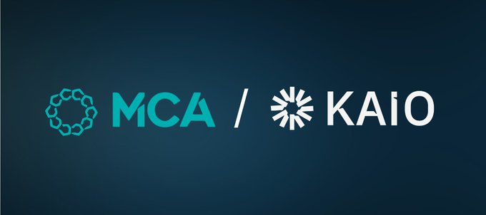 A digital banner displaying the logos for 'McA' and 'KAiO' against a dark blue background.