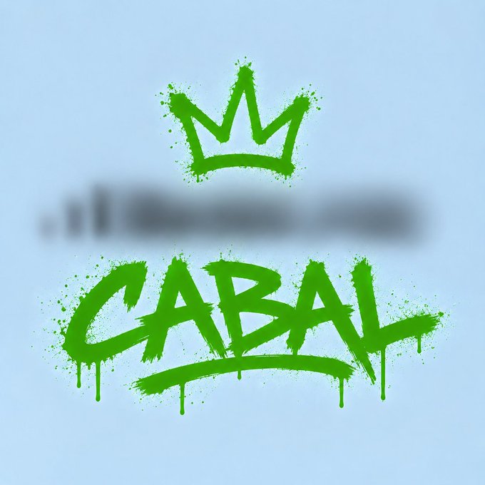 A graffiti-style logo features a green spray-painted crown above the word "CABAL," with paint splatters and drips against a light blue background, promoting an early airdrop opportunity before wider attention.