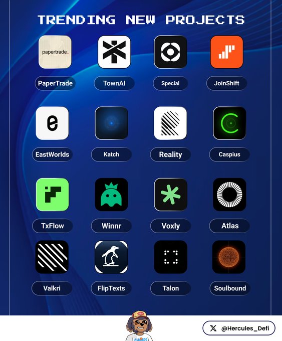 The image features an array of icons representing various apps or services, including social media platforms like Instagram, messaging apps such as WhatsApp, and productivity tools like Trello. The icons are arranged in a grid format against a blue background with white borders. The caption below the image provides information about these apps and their offerings, likely related to the post's theme of new projects.