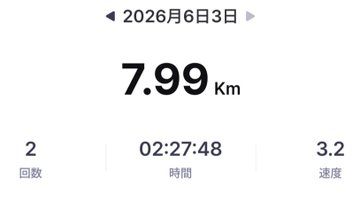 The image shows a digital clock displaying the time of 2:27:48, with the numbers 7.99 km/h converted into meters per second (m/s). The clock also displays the date "2026-06-3" in both English and Chinese characters. The post is titled "6/3 の #蓮の M2E 記録 今日は少しの運動です #SuperWalk #HEAL3".
