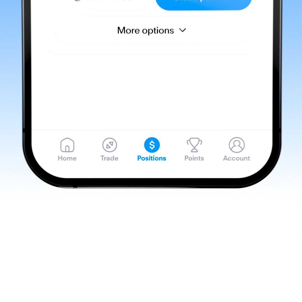 The image shows a smartphone displaying the "Positions" tab of the Dreamcash trading app, with navigation icons for Home, Trade, Positions, Points, and Account visible at the bottom. This complements the post's message by illustrating the mobile platform's always-accessible trading interface, emphasizing that users can monitor and manage their positions anytime—including after traditional market hours on a Friday.