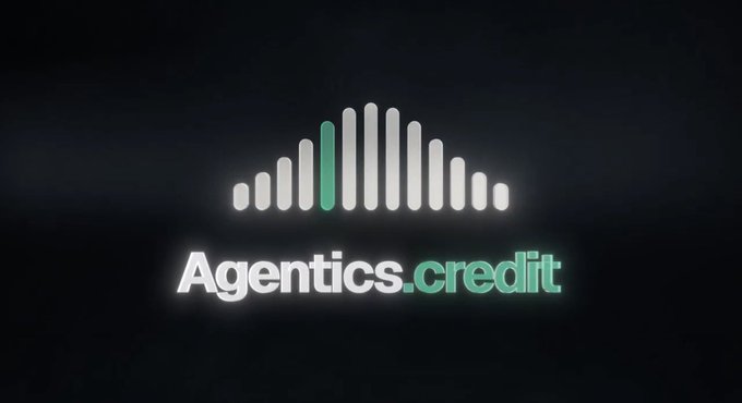A logo for 'Agentics.credit' features a stylized graphic of vertical bars with one green bar among white ones on a dark background.