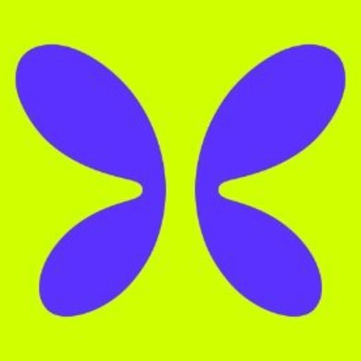 A simple digital graphic shows a purple butterfly-like shape on a bright yellow-green background.