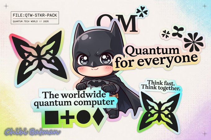 The image features a cartoon character of Batman with a bat symbol on his chest, surrounded by various stickers including one that says "OM" and another that says "Quantum for everyone". The text in the image suggests that the world is chasing the next AI breakthrough, but @quipnetwork has them thinking about something else. This could be interpreted as a commentary on the importance of information flow and how it affects our daily lives. The character Batman represents the idea of fighting against evil forces or problems, while the stickers symbolize different aspects of knowledge sharing and collaboration in today's interconnected world.