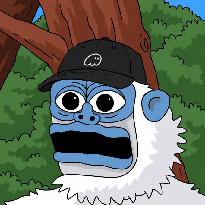 A wide-eyed cartoon monkey with a shocked expression wears a black cap featuring a speech bubble logo, standing in front of a jungle backdrop, reflecting the startled "🥶" reaction to $LOFI's disappearance from Phantom. The monkey's alarmed face humorously mirrors the post's concern about getting the token back on the platform.