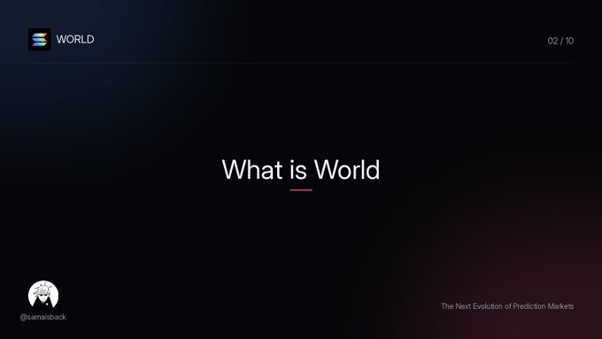A presentation slide displays the text 'What is World' and shows '02 / 10' in the top right corner, along with the 'WORLD' logo and '@tamaisback'.