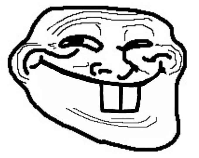 A bold, black-and-white trollface meme with an exaggerated wide grin and squinted eyes, matching the celebratory and hyped tone of the $TROLL "DCA Tuesday" crypto post.
