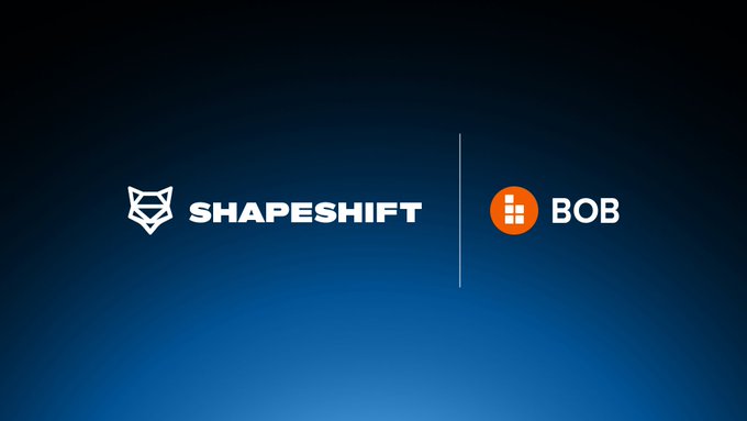 A promotional graphic on a dark blue background displaying the logos of 'SHAPESHIFT' and 'BOB' side by side, separated by a vertical line.