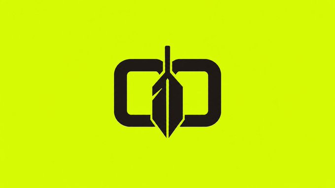 A minimalist black logo featuring a stylized sword or quill piercing through two bracket-like shapes is centered on a vibrant neon yellow-green background, serving as the visual identity for Sherwood's Media House, a promotional platform for featured crypto project placements across chains like Robin Hood, Solana, and BNB.