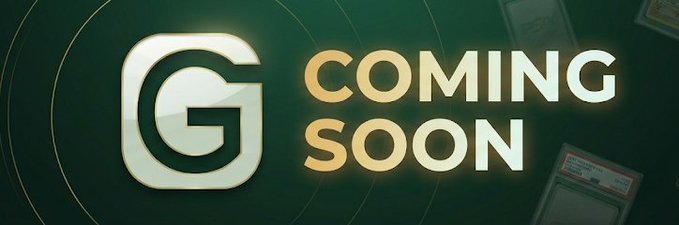 A dark green graphic with a large stylized 'G' logo and the text 'COMING SOON' in gold and white lettering, with faint floppy disk images in the background.
