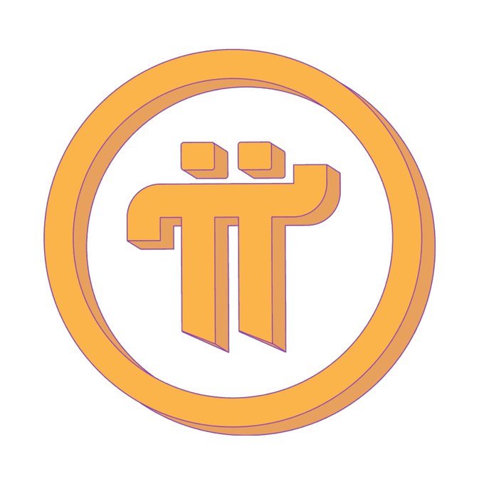 An orange stylized 'Pi' cryptocurrency logo encircled by a matching ring, featuring a 3D effect with magenta shadow outlines.