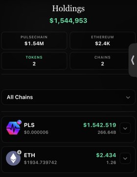 This screenshot of holdings shows $1.54M in PLS (PulseChain) and $2.4K in ETH (Ethereum), with a significant 266.64B PLS listed. The accompanying post questions why Richard Heart allegedly sent 266B PLS to a new wallet and then received ETH from Tornado Cash into it.