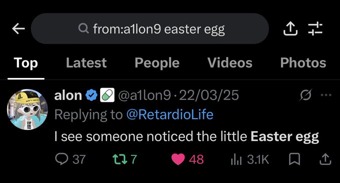 A screenshot of a tweet from @a1lon9 dated 22/03/25 replying to @RetardioLife that reads "I see someone noticed the little Easter egg," showing 37 replies, 7 retweets, 48 likes, and 3.1K views. The post highlights that Pumpfun co-founder a1lon9 has acknowledged "Easter eggs" before and praised those who spotted them, reinforcing the $MOONKEY thesis being discussed.