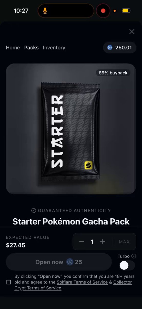 The image features a Pokemon starter pack called the "Startler" displayed on a phone screen, which appears to be for a popular mobile game like Pokémon Go. The post mentions that this card has never been seen before, indicating that it might be relatively new or a limited edition release. It also highlights that there are three ways to pay for this card: via credit/debit cards, PayPal, and through a virtual shop if players wish. Furthermore, the image includes a message from @solflare, who informs about the update in the app and suggests that the pack has been made simpler by removing some unnecessary parts or commands.