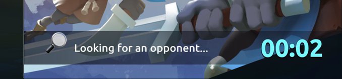 A video game matchmaking screen displays 'Looking for an opponent...' next to a timer counting down at '00:02'.