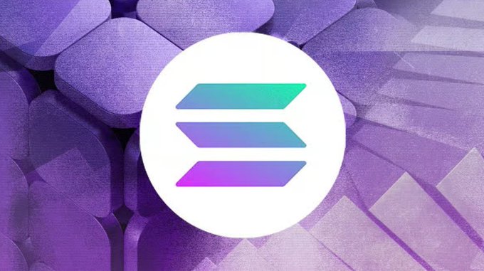 The Solana logo, displayed as a white circle with gradient teal-to-purple horizontal bars, set against a textured purple background.