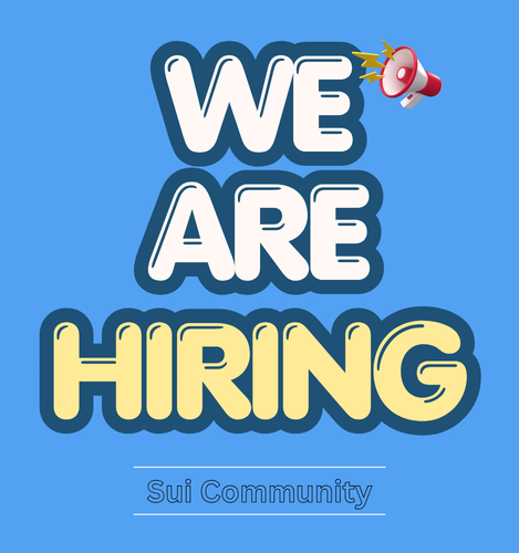 The image features a blue background with white text that reads "We are hiring" and includes an image of a megaphone above the words. The caption below the image states "SUI Pro tip: Show that you'r different to get selected!".
