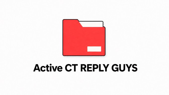 The image features a red file folder icon with the text "Active CT REPLY GUYS" below it, serving as a visual prompt for the post's call-to-action to find and engage with active crypto Twitter users who are tweeting, supporting, and grinding within the community.