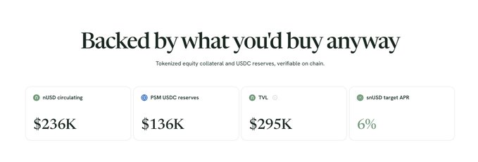The image shows a screenshot from a website displaying information about a cryptocurrency called Nest. The screen shows three columns of data with different numbers representing various statistics related to Nest, such as the amount gained or lost, the value of the cryptocurrency at $300,000, and how much the earliest investors will be rewarded in real dollars. The post on the website promotes the use of Nest for hedging against the USDC/TVL currency token crosses in exchange for USDC+@xStocksFi collateral, offering a stablecoin grant that is about to go out this week. It emphasizes the importance of early participation in order to benefit from these gains.
