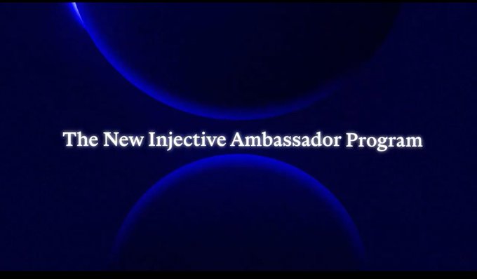 The image features a blue background with white text that reads "The New Injective Ambassador Program". The text is written in a serif font, which gives it a formal appearance. The image also includes an image of a planet or globe, adding visual interest and reinforcing the theme of space exploration.