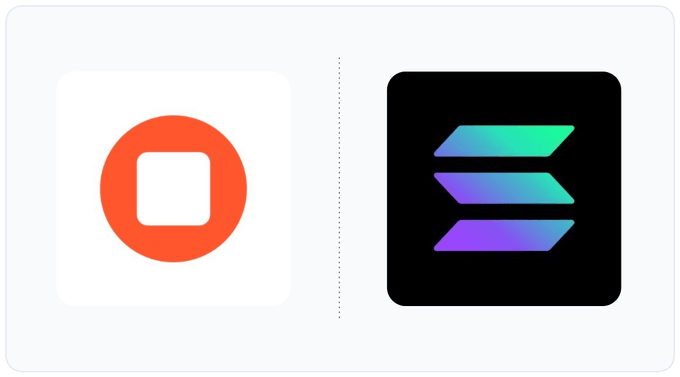 The image shows the logos of Nolus (an orange circular emblem with a white square inside) and Solana (the stylized "S" in gradient teal-to-purple colors on a black background), representing the partnership between the two protocols.