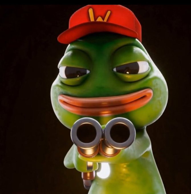 A green Pepe the Frog wearing a red McDonald's-style cap with a golden "W" logo holds a double-barrel shotgun, visually symbolizing the post's call to "kill the bears" by buying $KAS, with the meme character "armed" against bearish sentiment.