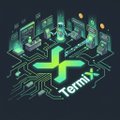 A neon green cross logo with the text 'TermiX' surrounded by abstract dark graphics.