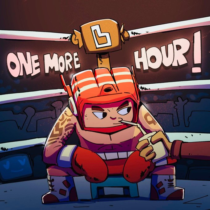 A determined cartoon boxer sits in his corner between rounds, drinking from a water bottle while a sign above reads "ONE MORE HOUR!"—symbolizing the user's anticipation and hopeful patience as they await the results of the Blokyz raffle with 12 tickets entered against 397K+ entries.
