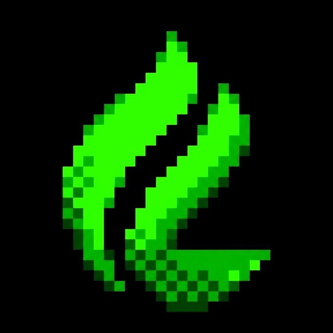 A pixel art green leaf, likely a sapling or seedling from a video game, set against a black background.