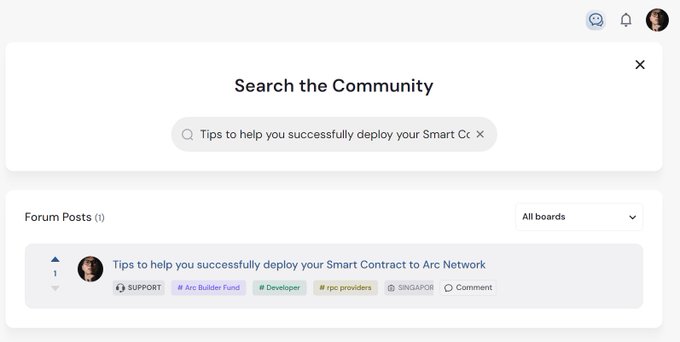 The image shows a screenshot of a computer screen displaying a message from an online discussion board with the topic "@arc" related to software development, specifically related to "@arc network". The message appears to be a tutorial or advice for implementing software in an arc network environment. The screenshot also features a person's face and text that reads: 
"If you're a developer on @arc , I've compiled some tips for successfully deploying to @arc in the forum."