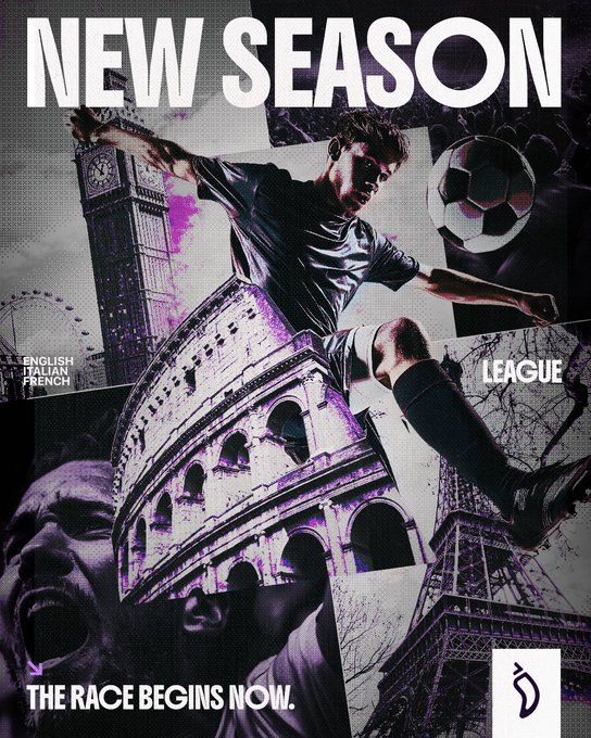 A bold "NEW SEASON" graphic for Socios/Socios.com featuring a footballer in mid-air alongside iconic landmarks like Big Ben, the Eiffel Tower, and the Colosseum, with the tagline "THE RACE BEGINS NOW." The collage of London, Rome, and Paris imagery visually reinforces the post's announcement of football's return across England's Premier League, Italy's Serie A, and France's Ligue 1 for Fan Token partners powered by Chiliz.