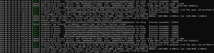 A terminal log displays Kaspa (KAS) mining and relay performance metrics during a hard fork, with visible stats including "Accepted 16 blocks," 78% mining progress on block hash "d60a12ccfc4bf562f7f97f8bccc6af6a72eeb90e93b0a9d83b6cb3f9f5f4bdba," and a hash rate of 389.7766 GH/s, supporting the post's congratulations to $KAS developers on a successful hard fork.