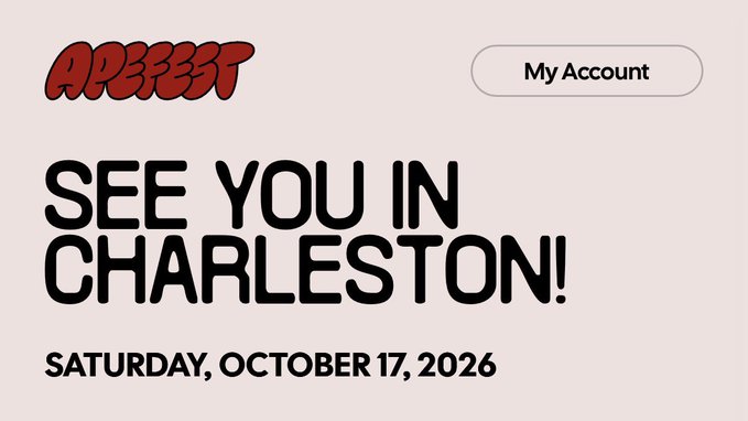 A promotional graphic for ARABBIT event reading 'SEE YOU IN CHARLSTON! SATURDAY, OCTOBER 17, 2026' with a 'My Account' button