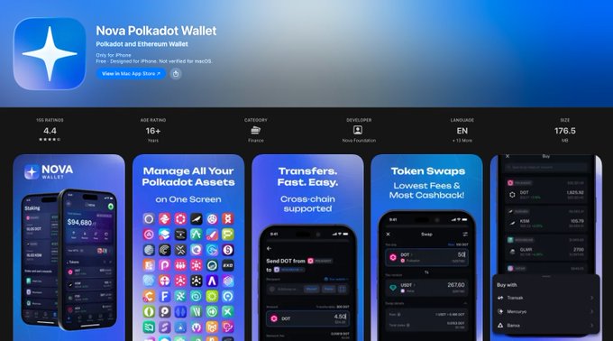 The image shows an advertisement for a mobile app called Nova Poladot Wallet. The app is designed to help users manage their digital assets efficiently. It features various icons representing different types of digital currency, such as Bitcoins and Ethers. There are also icons for transferring funds between accounts, managing balances, and setting up payment methods. The image includes text that provides information about the app's features and how it can be used by the user.