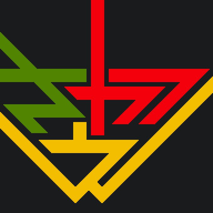 A stylized geometric logo composed of red, green, and yellow angular shapes forming interconnected arrows against a dark background.