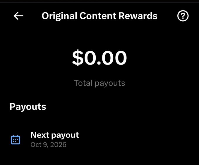 The image shows a TikTok "Original Content Rewards" page displaying $0.00 in total payouts, with the next payout scheduled for Oct 9, 2026. The post jokingly highlights CryptoGarga's lack of financial contribution toward the poster's house, as their total creator earnings remain at zero.