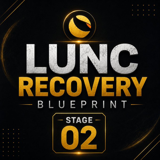 A bold graphic featuring the "LUNC RECOVERY BLUEPRINT — STAGE 02" title in metallic silver and gold lettering against a dark background, topped with the Terra Luna Classic logo and a "02" badge. The design visually anchors the post's focus on Stage 02 of the LUNC recovery plan, addressing the token's supply challenges as a structural barrier to recovery.