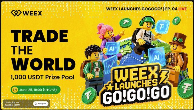 The image features a poster advertising a competition for a new movie called "Trade SpaceX with USDT and Explore What'S Coming Next" at Weex. The poster has an illustration of three cartoon characters, one wearing a backpack and another carrying a book, set against a background that reads "WEEX week launches go! 1,000 USDT prize pool". There are several event details displayed on the poster such as the dates, time, and location, along with a website. The image also suggests that there is an exciting new release coming up at Weex in the form of this contest.