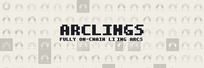 The image displays the "ARCLINGS" logo with the tagline "FULLY ON-CHAIN LIVING ARCS" against a pixelated gray background featuring small arc character designs. This promotional banner supports the accompanying tweet announcing a giveaway of 10 whitelist spots for the Arclings NFT project in collaboration with @saka_sol.