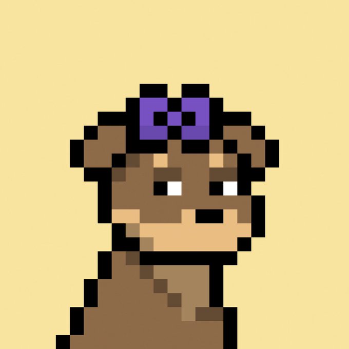 Pixel art of a brown dog character with purple sunglasses, shown in profile against a solid beige background.