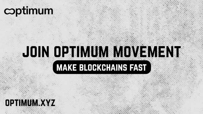 A promotional graphic for Optimum featuring the tagline "JOIN OPTIMUM MOVEMENT" with the subheading "MAKE BLOCKCHAINS FAST" and the website "OPTIMUM.XYZ," aligning with the post's call to join the project early in building a memory infrastructure layer that enhances blockchain speed and efficiency.