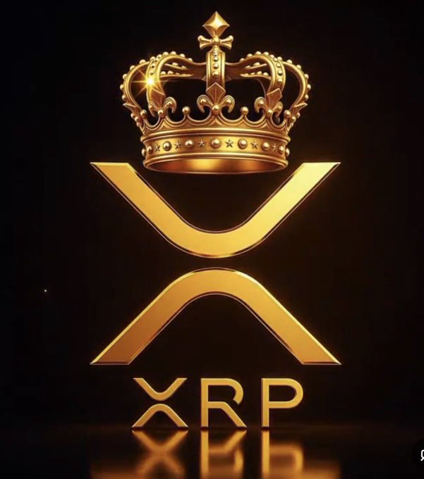 an illustration of a golden crown above the xrp cryptocurrency logo symbol is shown