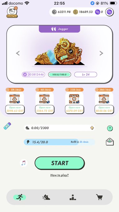 A mobile game screen shows a 'Jogger' level 24 character with 6,321,198 in-game currency and various openable buildings.