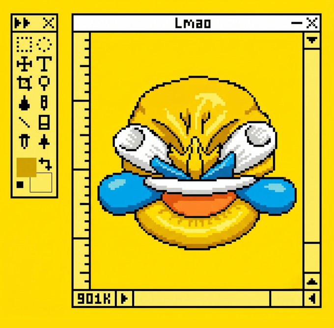 xtrp/xlmao is displayed on a yellow background, accompanied by a ruler and a blue and white cartoon face.