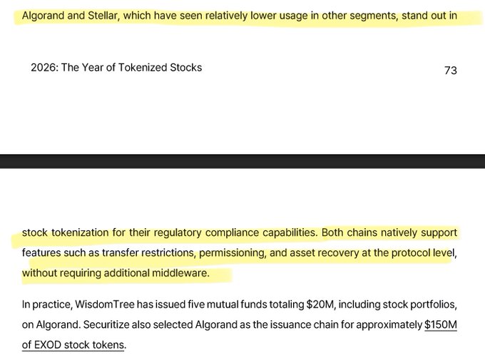 The image shows a document with yellow text that reads "ALGORAND AND STELLAR STAND OUT IN THEIR STOCK TOKENIZATION CAPABILITIES Documented." The document appears to be discussing the tokenization capabilities of Algord and Stellar, which are two companies in the stock market. This information is relevant because it can help investors understand how these companies perform in terms of stock tokenization and its impact on their financial performance.
