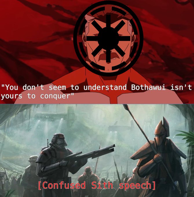 Two characters from a Star Wars movie, Darth Vader and Darth Vader's son, confront each other on the red planet of Tatooine.