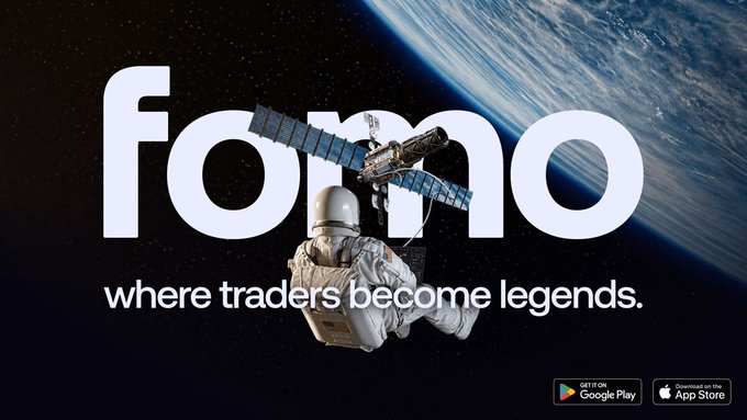 An advertisement for an app called 'Foro' features an astronaut floating in space near Earth and a satellite, with the tagline 'where traders become legends' and Google Play and App Store download buttons.