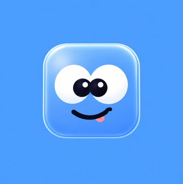 A 3D-style blue app icon featuring a smiling face with big eyes and its tongue sticking out.